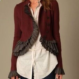 Free People military ruffle jacket maroon size 12